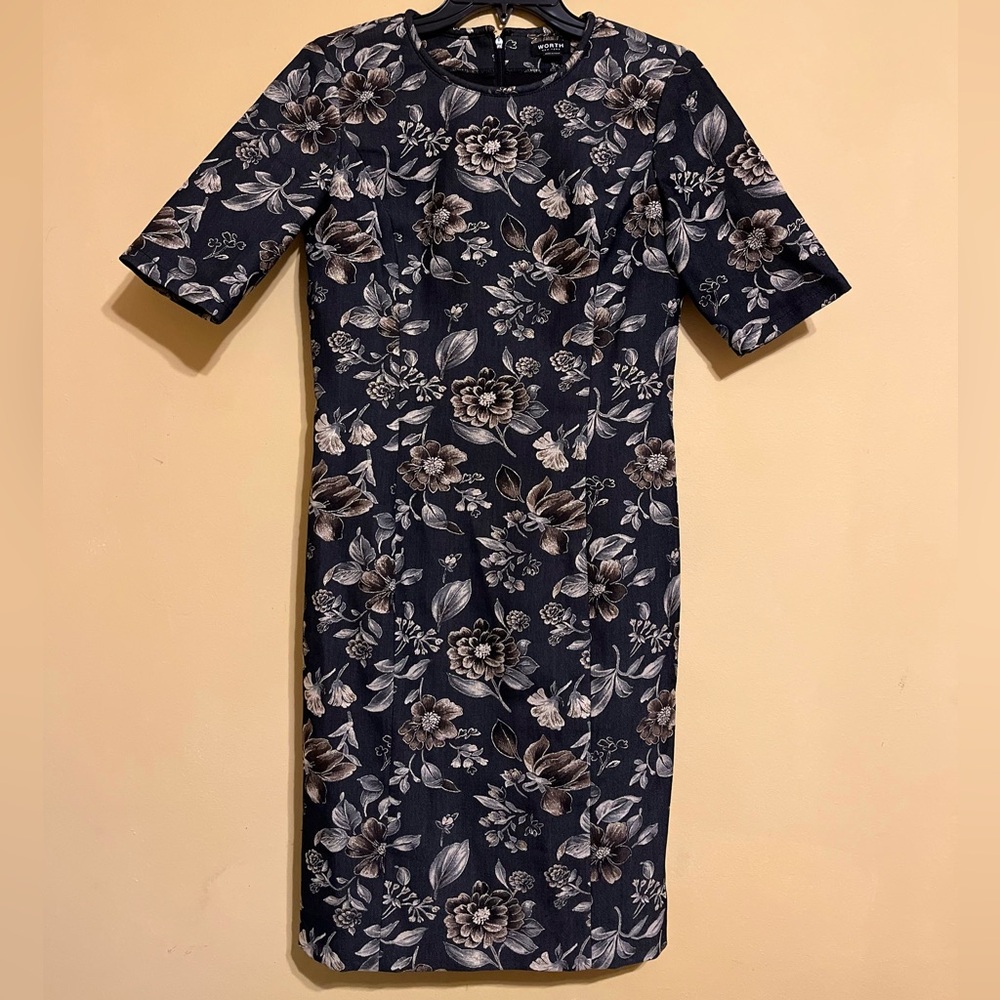 - - Worth Floral Embroidered Short Sleeve Sheath Dress